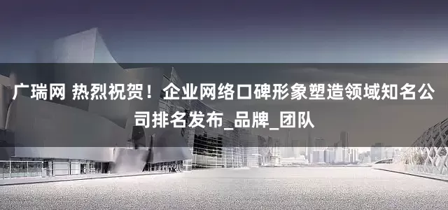 广瑞网 热烈祝贺！企业网络口碑形象塑造领域知名公司排名发布_品牌_团队