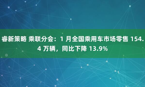 睿新策略 乘联分会：1 月全国乘用车市场零售 154.4 万辆，同比下降 13.9%